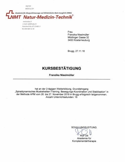 Zertifikat zur Fortbildung von APM