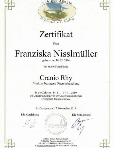 Zertifikat zur Fortbildung von Cranio Rhy